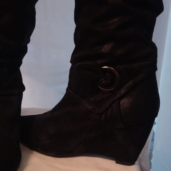 Call It Spring Black Wedge Boots - Picture 3 of 13